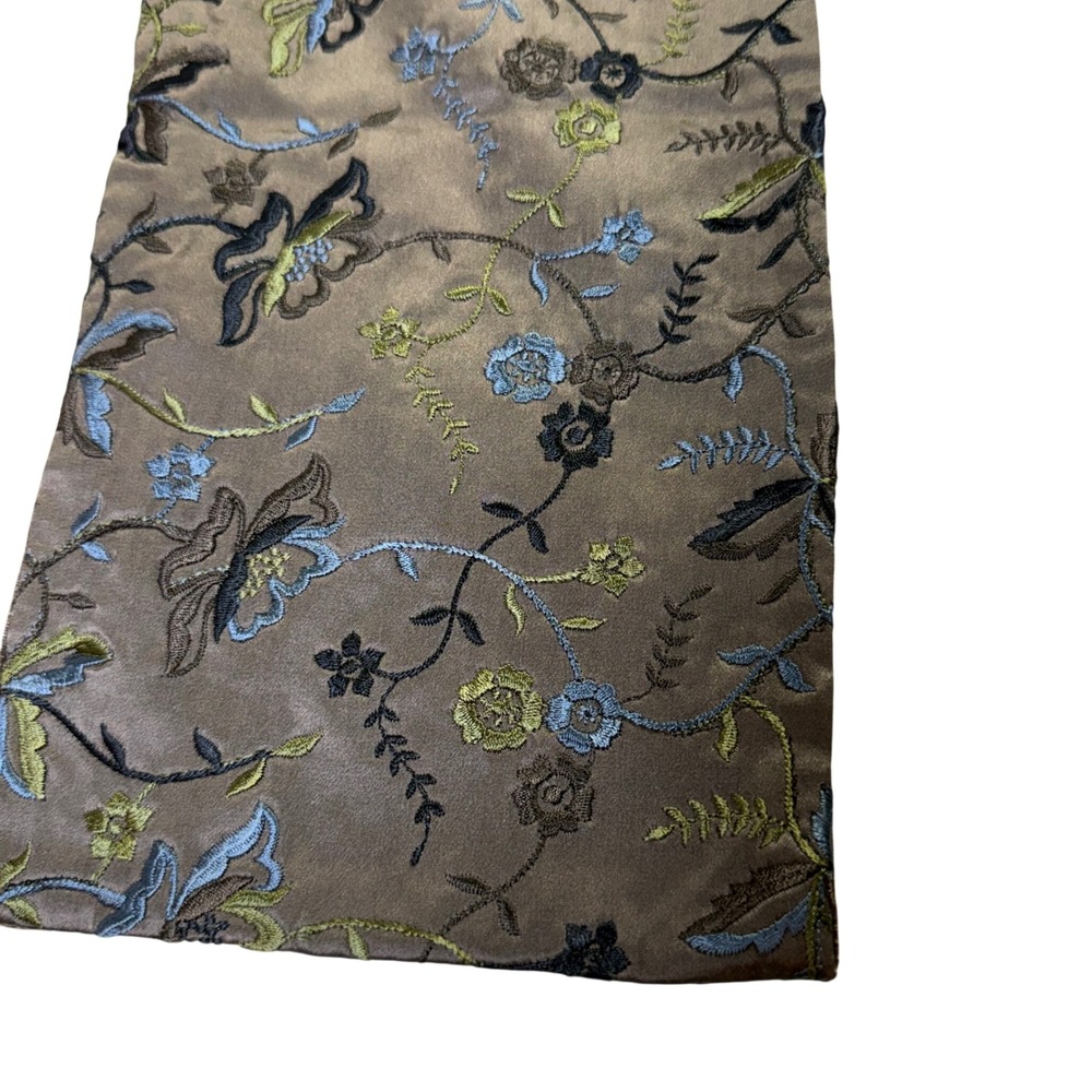 Vintage Mark Snider Silk Velvet Scarf Brown Embroidered Floral 53in